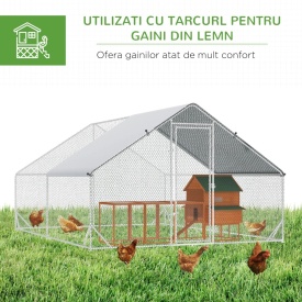 Tarc cu acoperis din material impermeabil pentru gaini rate si iepuri 3x8x2m - Argintiu