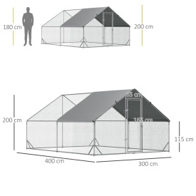 Tarc cu acoperis din material impermeabil pentru gaini rate si iepuri 3x4x2m - Argintiu