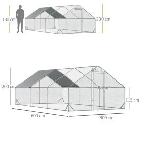 Tarc cu acoperis din material impermeabil pentru gaini rate si iepuri 3x6x2m - Argintiu