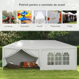 Cort 6 x 3 m cu pereti laterali detasabili - Alb