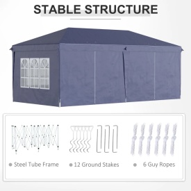 Foisor de gradina pliabil pentru exterior cu 6 panouri laterale 585 x 295cm - Albastru