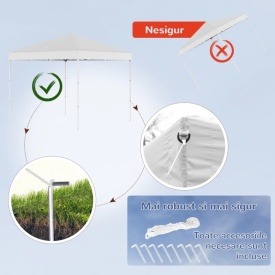 Foisor pliabil impermeabil Outsunny cu franghii si cuie incluse 2.45 x 2.45 x 2.45 m - Alb