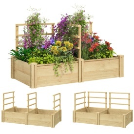 Jardiniera inaltata din lemn cu 3 suporturi pentru plante 119x62.5x64 cm