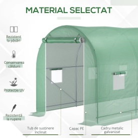 Sera tip tunel de gradina structura din otel cu 8 ferestre 500x200x205cm - Verde