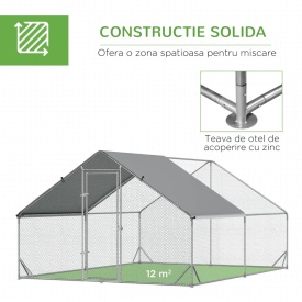 Tarc cu acoperis din material impermeabil pentru gaini rate si iepuri 3x4x2m - Argintiu