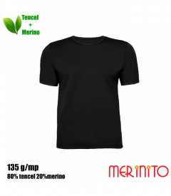 Tricou barbatesc Merinito 135g 80% tencel 20% lana merinos - Negru