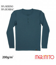 Bluza barbati Merinito Buttons 200g 50% lana merinos 50% bumbac - Albastru