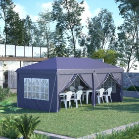 Foisor de gradina pliabil pentru exterior cu 6 panouri laterale 585 x 295cm - Albastru