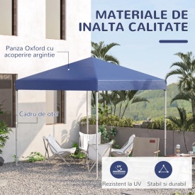 Foisor pliabil impermeabil Outsunny cu franghii si cuie incluse 2.45 x 2.45 x 2.45 m - Albastru