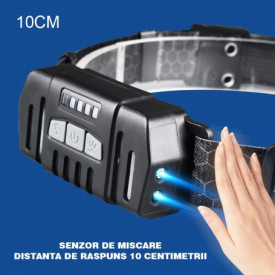 Lanterna de cap, acumulator intern, PYRAMID®, 500 lumeni, pescuit, service, 1200 mAh, USB Type C, senzor miscare, L93