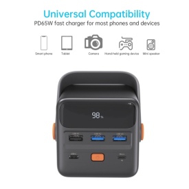 Mini statie de alimentare 50000mAh 65W + cablu USB-C, powerbank Choetech USB-A USB-C micro USB 50000mAh 65W, negru