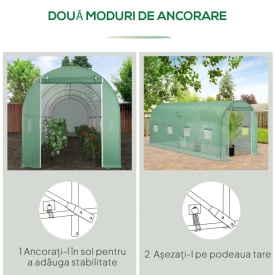 Sera tip tunel de gradina structura din otel cu 8 ferestre 500x200x205cm - Verde