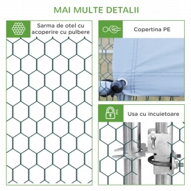 Tarc cu acoperis din material impermeabil pentru gaini rate si iepuri 3x2x2m - Argintiu