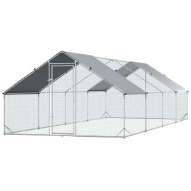 Tarc cu acoperis din material impermeabil pentru gaini rate si iepuri 3x8x2m - Argintiu