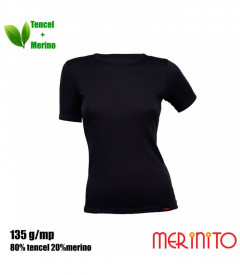 Tricou dama Merinito 135g 80% tencel 20% lana merinos - Negru