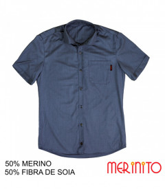 Camasa barbati Merinito 50% lana merinos 50% fibra de soia - Albastru