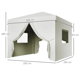 Cort pliabil pop-up 3x3 m cu 4 panouri si 2 ferestre din plasa inaltime reglabila impermeabil si anti-UV - Alb