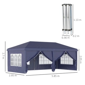 Foisor de gradina pliabil pentru exterior cu 6 panouri laterale 585 x 295cm - Albastru