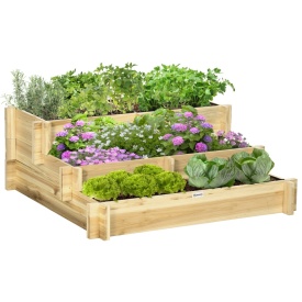 Jardiniera inaltata din lemn cu 3 rafturi pentru plante 93x93x35 cm