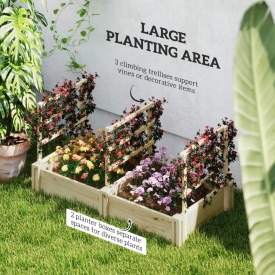 Jardiniera inaltata din lemn cu 3 suporturi pentru plante 119x62.5x64 cm