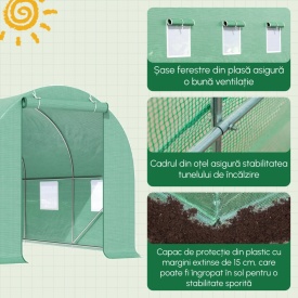 Sera tip tunel de gradina structura din otel 4,5x2x2 m - Verde