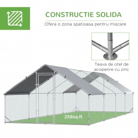 Tarc cu acoperis din material impermeabil pentru gaini rate si iepuri 3x8x2m - Argintiu