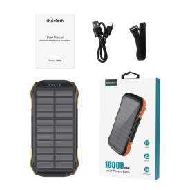 Acumulator extern Choetech solar cu incarcare inductiva 10000mAh Qi 5W (B659)