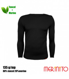 Bluza barbati Merinito 135g 80% tencel 20% lana merinos - Negru