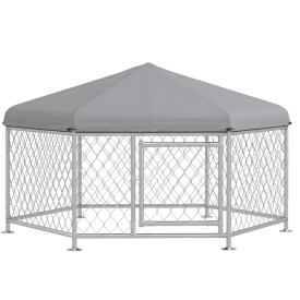 Cusca de exterior pentru caini 2,1 x 1,85 x 1,2 m - Argintiu