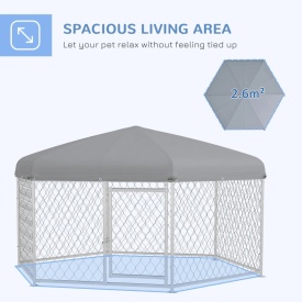 Cusca de exterior pentru caini 2,1 x 1,85 x 1,5m cu acoperis impermeabil - Argintiu