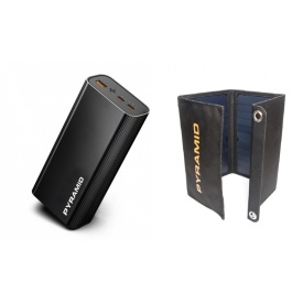 Kit camping, situatii de urgenta, pescuit, Pyramid, batierie 30000 mAh, PD 65W, 2 X USB-C, 1 X USB-A QC si panou solar 20W