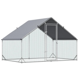 Tarc cu acoperis din material impermeabil pentru gaini rate si iepuri 3x2x2m - Argintiu