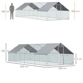 Tarc cu acoperis din material impermeabil pentru gaini rate si iepuri 3x8x2m - Argintiu
