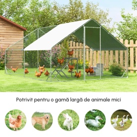Tarc cu acoperis din material impermeabil pentru gaini rate si iepuri 3x4x2m - Argintiu