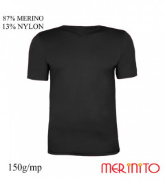 Tricou barbati Merinito 150g 87% lana merinos 13% nylon - Negru