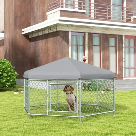 Cusca de exterior pentru caini 2,1 x 1,85 x 1,2 m - Argintiu