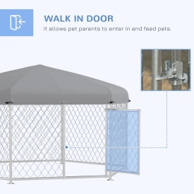 Cusca de exterior pentru caini 2,1 x 1,85 x 1,5m cu acoperis impermeabil - Argintiu