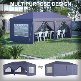 Foisor de gradina pliabil pentru exterior cu 6 panouri laterale 585 x 295cm - Albastru