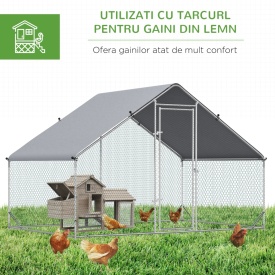 Tarc cu acoperis din material impermeabil pentru gaini rate si iepuri 3x2x2m - Argintiu