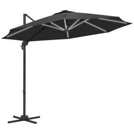 Umbrela de soare exterioara cu lumini LED si unghi reglabil 3 x 2.5 m - Gri