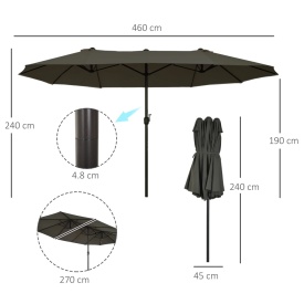 Umbrela dubla pentru gradina 2.7 x 4.6 x 2.4 - Gri