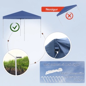 Foisor pliabil impermeabil Outsunny cu franghii si cuie incluse 2.45 x 2.45 x 2.45 m - Albastru
