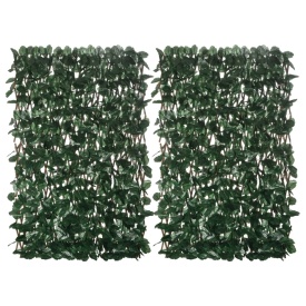 Gard artificial extensibil cu 2 sectiuni din poliester si ratan 200x100 cm - Verde