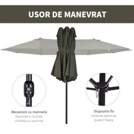 Umbrela dubla pentru gradina 2.7 x 4.6 x 2.4 - Gri