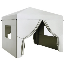 Cort pliabil pop-up 3x3 m cu 4 panouri si 2 ferestre din plasa inaltime reglabila impermeabil si anti-UV - Alb