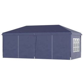 Foisor de gradina pliabil pentru exterior cu 6 panouri laterale 585 x 295cm - Albastru