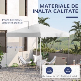 Foisor pliabil impermeabil Outsunny cu franghii si cuie incluse 2.45 x 2.45 x 2.45 m - Alb