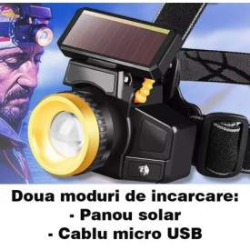 Lanterna de cap, PYRAMID®, 800 lumeni, incarcare solara, senzor miscare, zoom, pescuit, service auto, electricieni, L102
