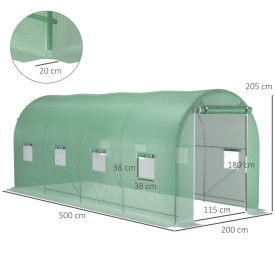 Sera tip tunel de gradina structura din otel cu 8 ferestre 500x200x205cm - Verde