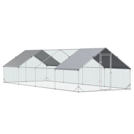 Tarc cu acoperis din material impermeabil pentru gaini rate si iepuri 3x8x2m - Argintiu